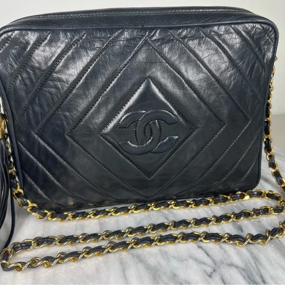 Chanel Black Lambskin Leather CC Quilted Camera Chain Crossbody Bag - Picture 7 of 17
